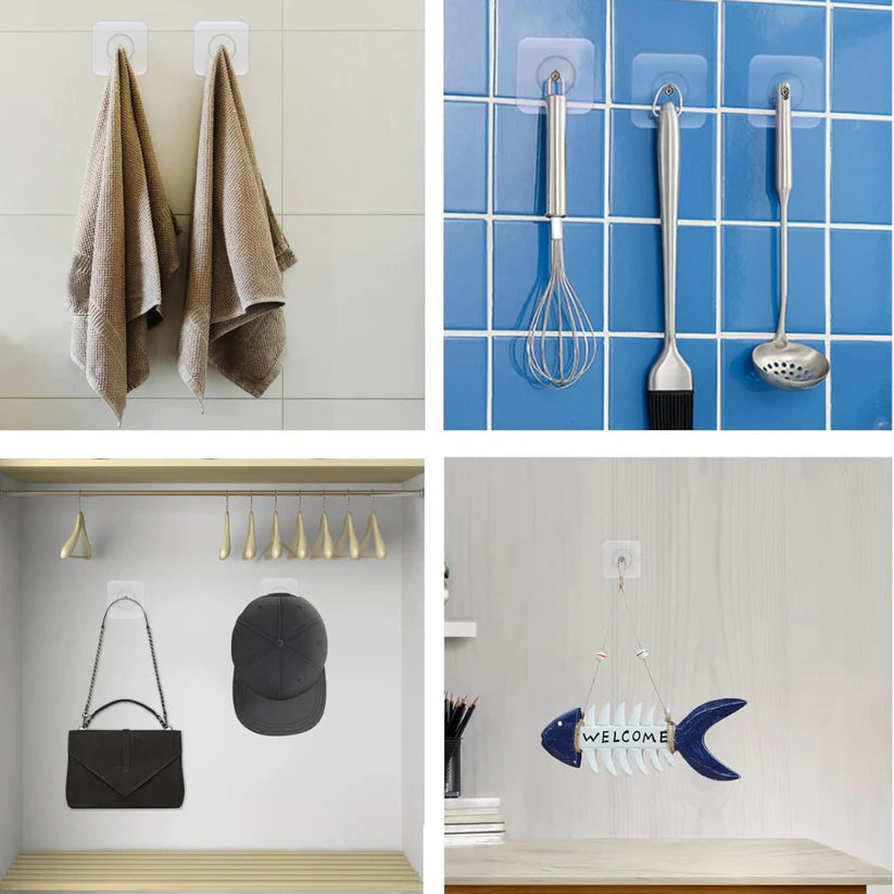 Heavy-Duty Transparent Adhesive Wall Hooks – No Drill, Strong & Reusable