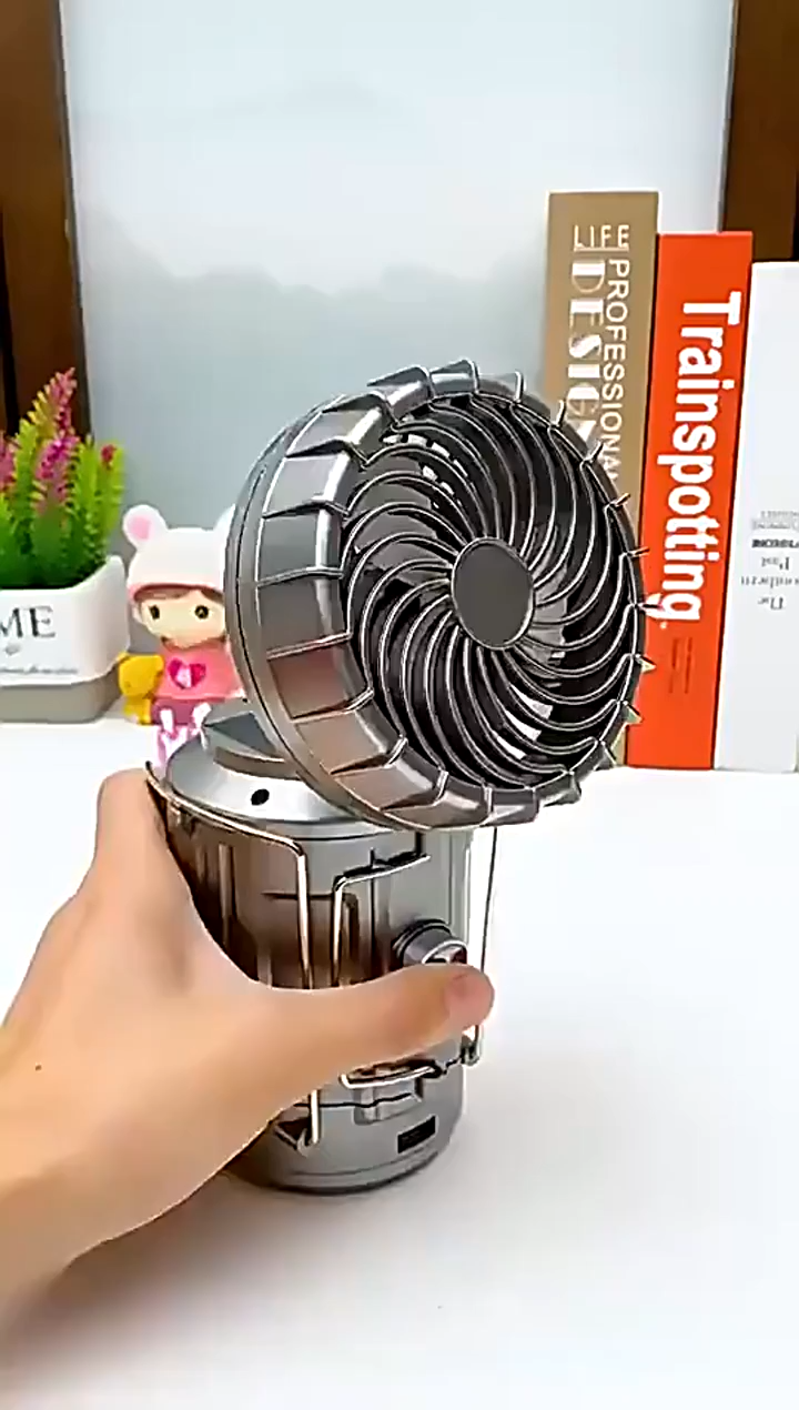 “Solar & USB Rechargeable Fan with LED Light – Portable Cooling for Ramadan & Daily Use